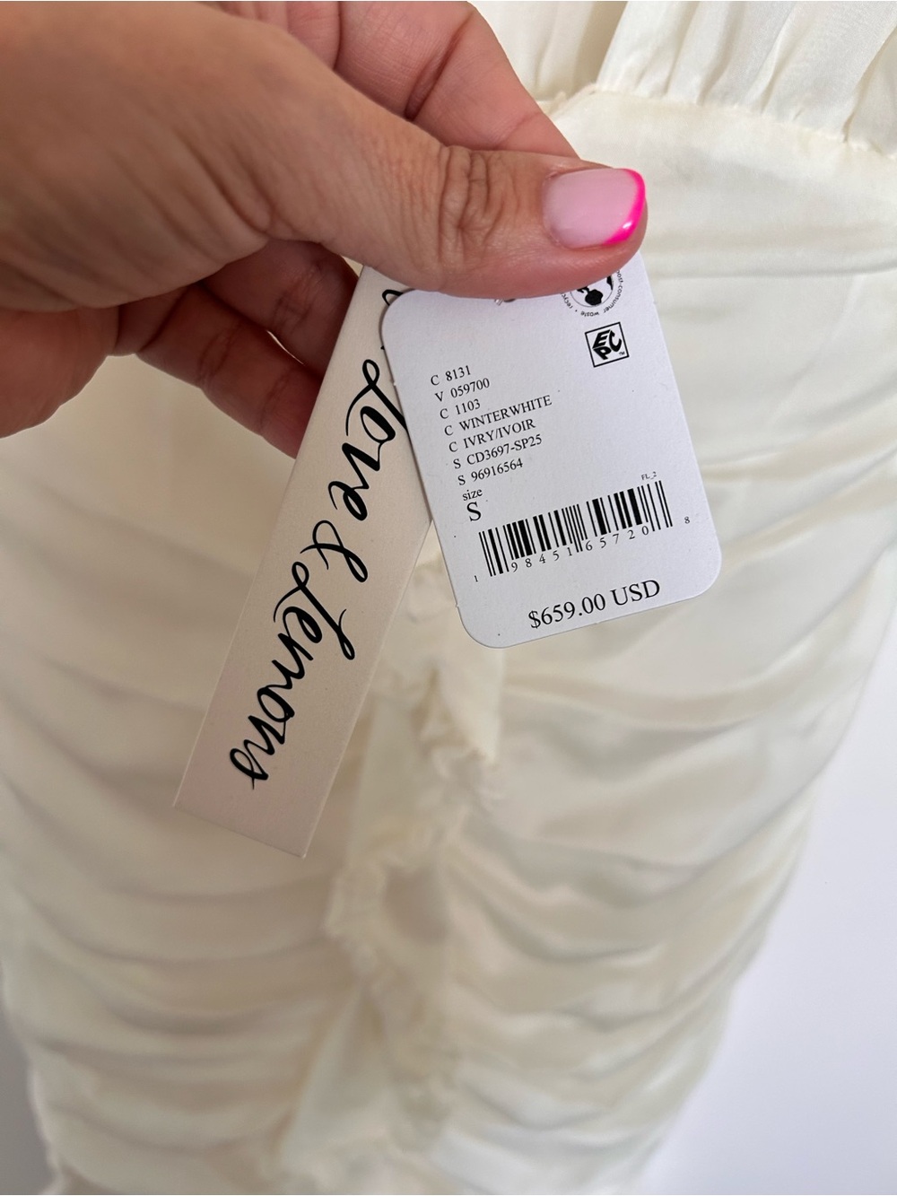 For Love & Lemons Bridal Ruched Satin Puff Sleeve Mini Dress Ivory S - Picture 2 of 16
